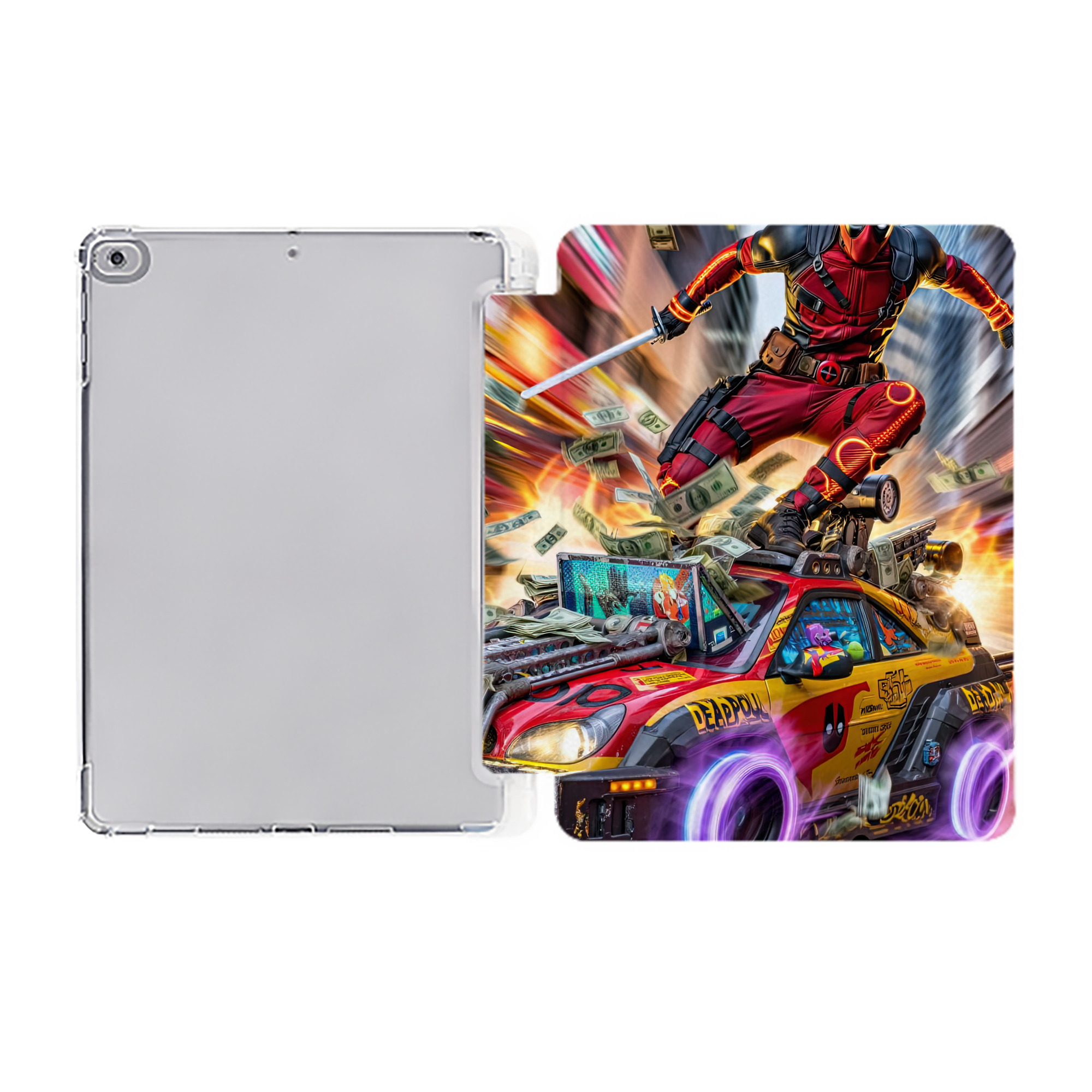 （画像用） Deadpool デッドプール IPad ケース ペン収納付き 三つ折りスタンド PUレザー×シリコン 対応機種9.5/10.5/10.9インチ